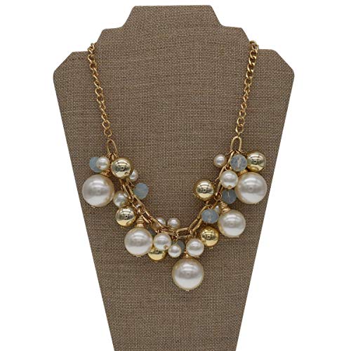 utop JNF Hand made Pearl Statement Necklace for Women Rhinestone Multilayer Crystal Necklaces Chunky Pearl Necklace Large Pearl Necklace and Earrings Set for Mother Mom's gift - color: chain pearl necklace