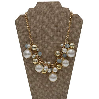 utop JNF Hand made Pearl Statement Necklace for Women Rhinestone Multilayer Crystal Necklaces Chunky Pearl Necklace Large Pearl Necklace and Earrings Set for Mother Mom's gift - color: chain pearl necklace