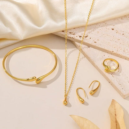 QiaTsed Women's Jewelry Set Gold Teardrop Jewelry Set Statement Elegance Jewelry with Necklace Bracelet Ring Earrings Ideal Jewelry Gift for Women - color: Gold