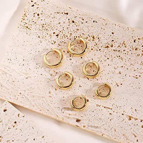 CONRAN KREMIX Small Thick Gold Chunky Hoop Earrings Lightweight Huggie Hoops For Women - color: 16.0 MM - Gold