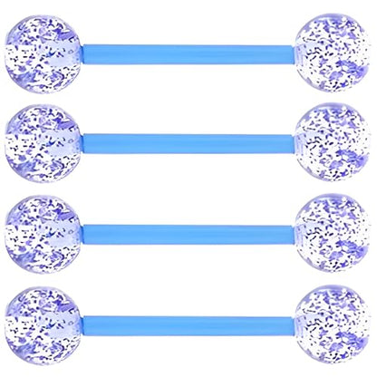 Sequin Barbell Piercing Set for Men Women 14 G Acrylic Tongue Ring Jewellery Long Cute Nipple Piercings Bars Kit Hypoallergenic Flexible Stud 4 pcs Body Jewelry Size 16 MM - color: Blue