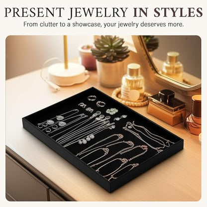 RJ Displays Stackable Jewelry Tray Set, Stackable Plastic Jewelry Organizer Tray, Jewelrys Drawer, Drawers Inserts, Earring Organizer for Women Perfect Trays 14.75x8.25x1 in (Black, 6 Pack) - color: Black