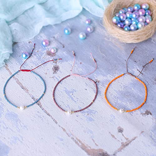 KELITCH 3 PCS Natural Pearls Bracelets Women Strand Thin Rope Friendship Bracelets Handmade Stack Charm Bracelets - color: Purple Orange Blue 02F