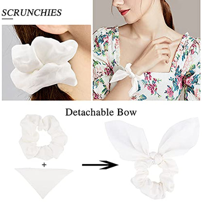 Jaciya White Silk Hair Ties Scrunchies for Hair Girls, Bunny Ears and Tail Design, 6 Count - color: White