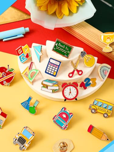 JUNEBRUSHS 28PCS Back to School Enamel Pins Cute Brooch Pins | Welcome Back to School Party, Classroom Favor Supplies, Exchange Gift Clothes Hat Accessories - style: Back to School Style