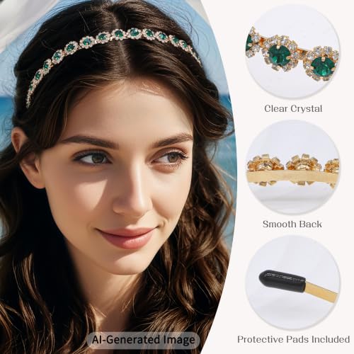 Bridal Headpiece Wedding Headband with Crystal and Hair Accessories (Green, 5.5'') - color: Green