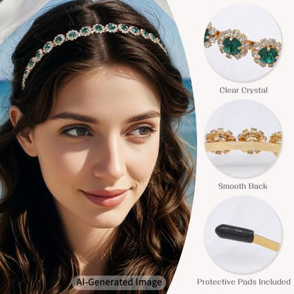 Bridal Headpiece Wedding Headband with Crystal and Hair Accessories (Green, 5.5'') - color: Green