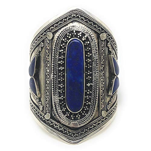 Afghan Tribal Wide Adjustable Cuff Bracelet Set – Boho Chic Statement Pair Featuring Bold Red & Blue Stones, Intricate Engravings, Oxidized Finish, 0.8 to 3.5-Inch Width