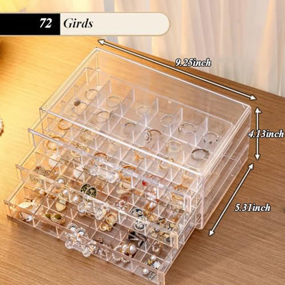 Earring Organizer Box Acrylic Stackable Jewelry Organizer with 3 Drawers 72 Small Compartments Clear Jewelry Display Stand for Stud Earring Ring Pin Display (Transparent) - color: Transparent
