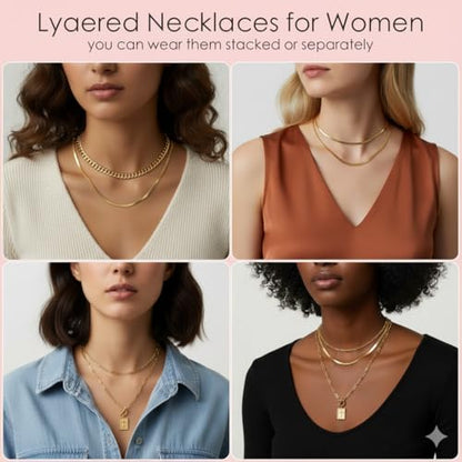 Gold Layered Necklaces for Women, 14K Gold Plated Paperclip Snake Chain Necklace Set, Dainty Coin Cross Tear Pendant Layering Choker Necklaces, Simple Trendy Stackable Jewelry Gifts - color: 3PCS / Cross relief & Chain& Chain
