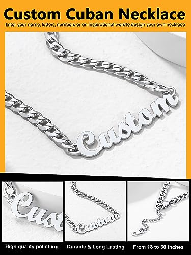 GoldChic JEWELRY Name Necklace Personalized for Men, Womens Custom Name Plate Chain, Stainless Steel Customized Old English Nameplate Choker with Curb Chains Custom, 16 inches to 30 inches - color: Cuban Chain 6 mm - Steel