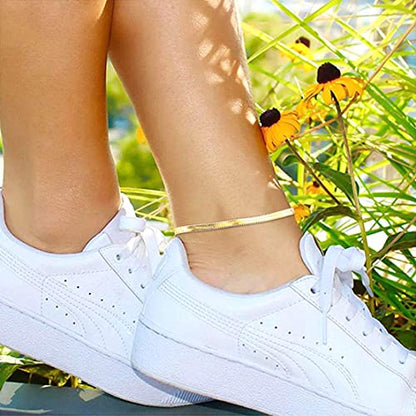 Ankle Bracelets for Women,14K Gold Plated Snake Chain Anklet for Women Beach Cute Anklets - color: Gold / 4mm