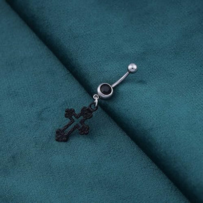 Silver Belly Button Ring Crystal Spider Dangle Belly Ring Sparkly Cubic Zirconia Insect Navel Ring Surgical Steel Belly Navel Piercing Jewelry for Women Girls - style: cross
