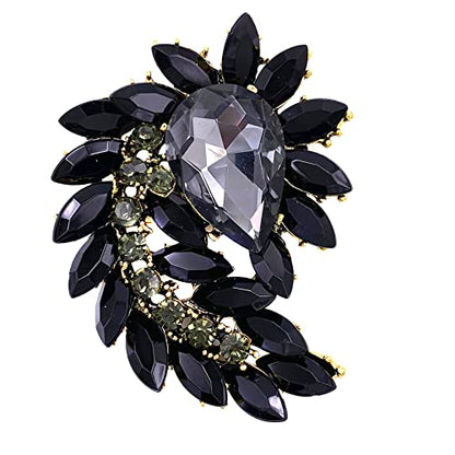 SELOVO Marquise Shape Rhinestone Red Leaf Costume Brooch Pin Jewelry Antiqued Gold Tone - color: Black