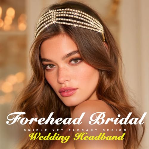 Jeairts Rhinestone Head Chain Forehead Bridal Headband Elastic Crystal Hair Band Halloween Prom Hair Jewelry for Women - color: 2-Gold