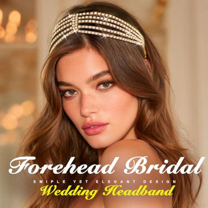 Jeairts Rhinestone Head Chain Forehead Bridal Headband Elastic Crystal Hair Band Halloween Prom Hair Jewelry for Women - color: 2-Gold