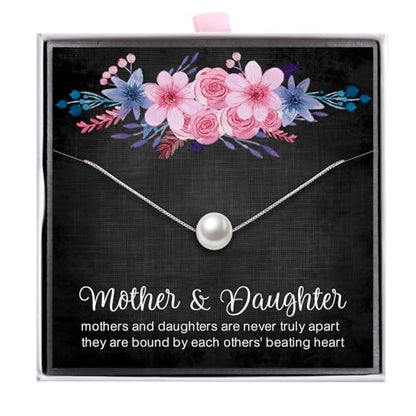 Mother Daughter Pearl Necklace for Women 925 Sterling Silver Box Chain 8mm White Pearl Pendant Necklace Birthday Christmas Gift for Mom