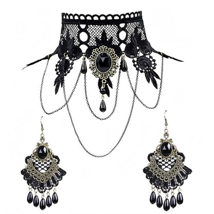 iWenSheng Halloween Costumes Jewelry for Women - Steampunk Black Lace Choker Necklace Gothic Jewelry Accessories, Vampire Choker Necklace Costume for Teen Girls - color: Black