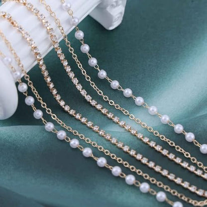 Vintage Layered Pearl Rhinestone Lariat Necklace Long Rhinestone Y Drop Necklace Gold Pearl Chain Necklace Sparkly Cz Tennis Necklace Jewelry for Women