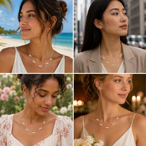 Pearl Necklaces for Women Trendy, Dainty Beaded Choker Necklace, 14K Gold Plated Station Chain, Simple Layering Wedding Prom Jewelry Gift - color: Gold Triple Pearl Station