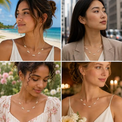 Pearl Necklaces for Women Trendy, Dainty Beaded Choker Necklace, 14K Gold Plated Station Chain, Simple Layering Wedding Prom Jewelry Gift - color: Gold Triple Pearl Station