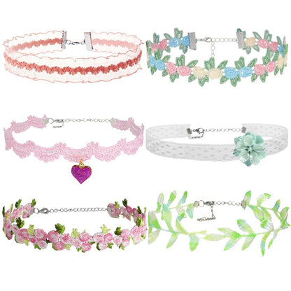 Nova&Aria Chokers Set For Women Heart Choker Necklaces Flower Pendant Velvet Cute Pink Turquoise Blue White Black Choker Necklace Christmas Colorful Lace Chokers - color: Pink&Green