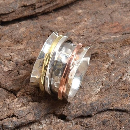 Kanika Jewelry Trove Plain Hammered Spinner Band Rings, Anxiety Ring, 925 Sterling Silver Spinner Band Rings for Women, Gift Ring for Size 7