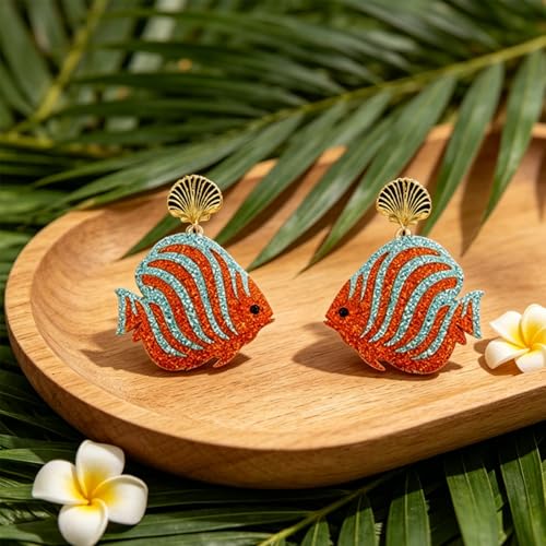 Cute Acrylic Tropical Fish Earrings Creative Parrot Hornbill Drop Dangle Earrings Stylish Animal Statement Earrings Daily Wear Jewelry for Women - color: Blue Orange Fish