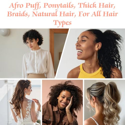 8Pcs Adjustable Length Satin Hair Ties Black Elastic Satin Hair Ties | Scrunchies, Anti-Slip Ponytail Band, Large Curly Ponytail Holder, for Women, Girls, Thick Curly Tress, Afro Puffs