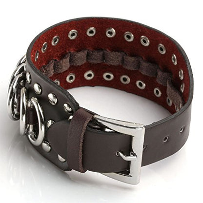 Eigso Punk Leather Studded Rock Bracelet for Men Women Gothic Rivets Y2K Black Wristband for Man Woman - color: Brown