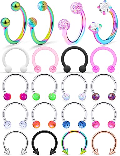20G 18G 16G 14g Septum Rings Surgical Steel Horseshoe Nose Septum Rings Cartilage Helix Tragus Rook Daith Earring Hoop Lip Piercing Jewelry Retainer for Women Men - style: 16g 10mm