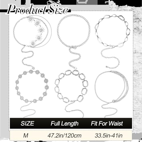 Liliaafar 6 Pcs Gold Silver Waist Chain Belt for Women Multi Layer Sun Metal Adjustable Body Belly Chain for Jean Dress - color: Silver