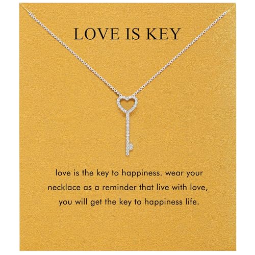 Silver Necklaces for Women Teens, Best Friend Necklace Sister Daughter Gift | Horseshoe Butterfly Swan Wave Evil Eye Necklace Graduation Chritmas Birthday Gifts for Women, Stainless Steel - style: Key