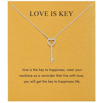 Silver Necklaces for Women Teens, Best Friend Necklace Sister Daughter Gift | Horseshoe Butterfly Swan Wave Evil Eye Necklace Graduation Chritmas Birthday Gifts for Women, Stainless Steel - style: Key