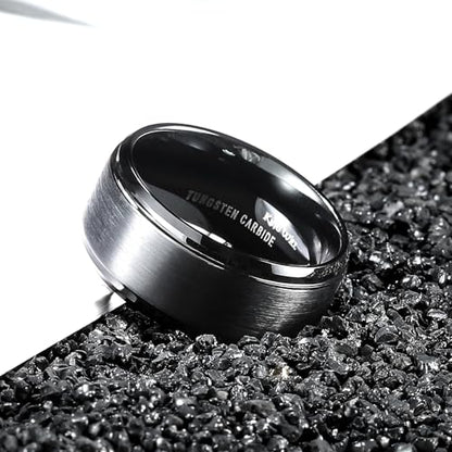 King Will Classic Tungsten Wedding Band for Men, 6/7/8/9/10mm Widths, Polished Finish Step Edge Matte Rings Comfort Fit - color: B-Black 10mm