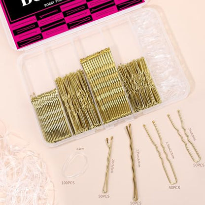 Teenitor 300pcs Blonde Bobby Pins Hair Pins 100 Bobby Pins Blonde Hair 2" 2.75",100 Hair Pins for Women 2" 2.36" 100 Hair Bands Kit - color: Blonde