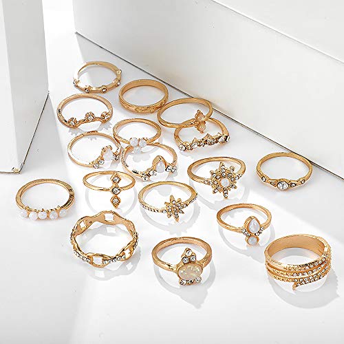 HUJUON 27-34PCS Knuckle Rings Set for Women Stackable Finger Ring Sets Vintage Joint Midi Rings Gold/Silver Star Moon Stacking Rings for Women - style: 27Pcs