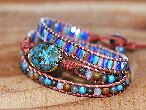 Women Wrap Bracelets Boho Natural Stone Jasper Turquoises Strand Bracelet Jewelry Collection - color: Turquoise