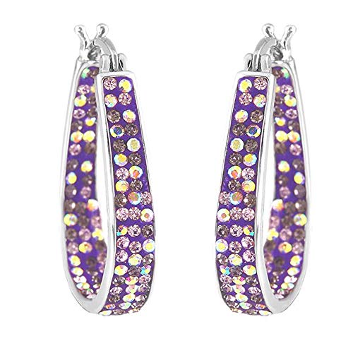 Savlano 14K White Gold Plated Inside Out Crystal Hoop Earrings For Women Comes With Savlano Gift Box - color: Purple