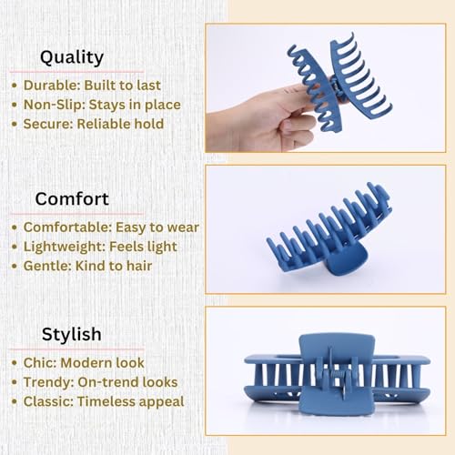 Blue Hair Clips for Women - 8 Pack 4.3 Inch Large Hair Claw Clips for Women Thin Thick Curly Hair, Big Matte Banana Clips,Strong Hold jaw clips - color: Blue