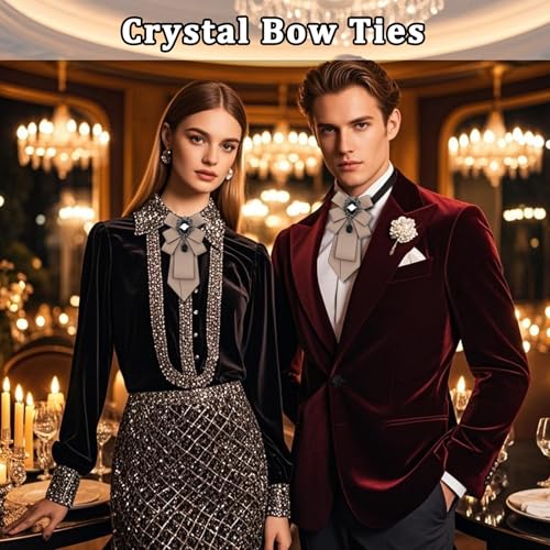 Big Crystal Bow Ties for Men Pre-tied Women Bowtie | Sparkly Laege Rhinestone, Eye-catching Edges, Adjusatble Strap, Polyester Fabric, 6.9"×3.7", Suitable for Suit Wedding Prom - color: Champagne