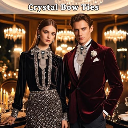 Big Crystal Bow Ties for Men Pre-tied Women Bowtie | Sparkly Laege Rhinestone, Eye-catching Edges, Adjusatble Strap, Polyester Fabric, 6.9"×3.7", Suitable for Suit Wedding Prom - color: Champagne