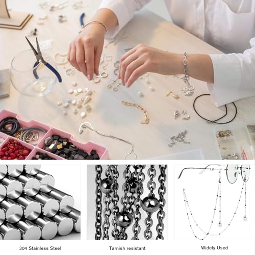 33FT 2mm Gunmetal Black Satellite Bead Chains Roll Bulk for Jewelry Making | 304 Stainless Steel Ball Beaded Cable Link Chains Spool for Necklace DIY Craft - color: Black Big Beads Satellite Cable Chain