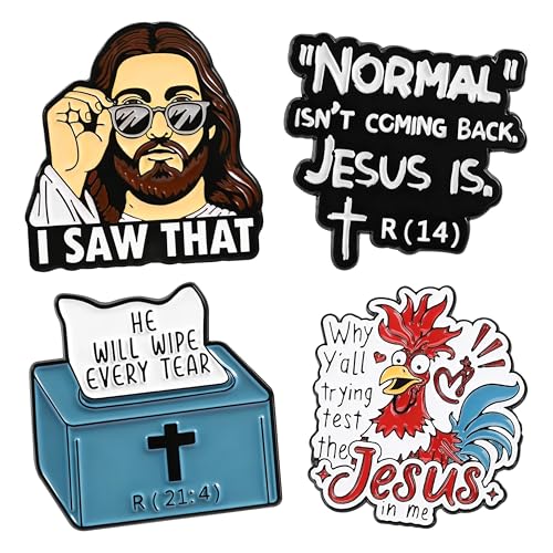 4Pcs Funny Jesus Enamel Pins Set - Humorous Christian Bible Verse Lapel Pins - Inspirational Faith-Based Accessories for Jackets, Backpacks, Hats - Collectible Religious Gifts