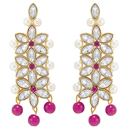 Aheli Wedding Party Wear Bridal Jewellery Choker Long Pearl Necklace Earrings Maang Tikka Indian Traditional Set Gift for Women - color: Rani Pink-1