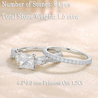Newshe Jewellery Wedding Ring Set for Women Moissanite Engagement Rings Bridal Sets Princess Pear Promise Anniversary Band Size