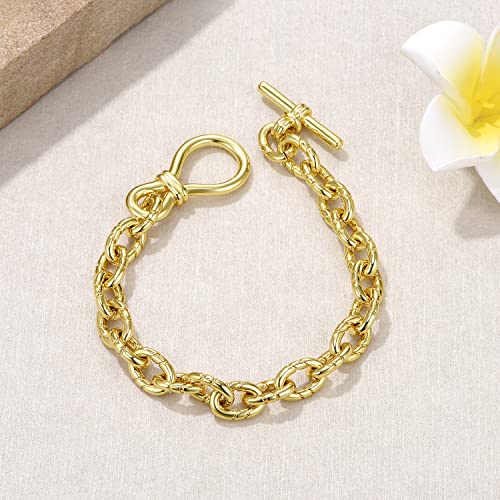 FRUMOS Dainty Layering Bracelets for Women 18 k Gold Plated Fashion Adjustable Chunky Cuban Paperclip Link Chain Bracelets Jewelry for Women Gift - color: Twisted thick Bracelets