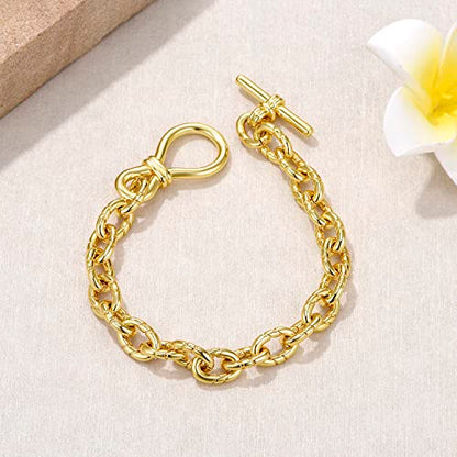 FRUMOS Dainty Layering Bracelets for Women 18 k Gold Plated Fashion Adjustable Chunky Cuban Paperclip Link Chain Bracelets Jewelry for Women Gift - color: Twisted thick Bracelets