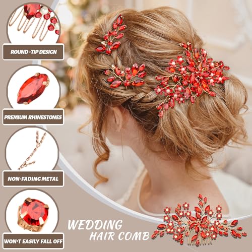 Wedding hair accessories, Bridal for piece, brides headpiece, Bride comb（Red） - color: Red