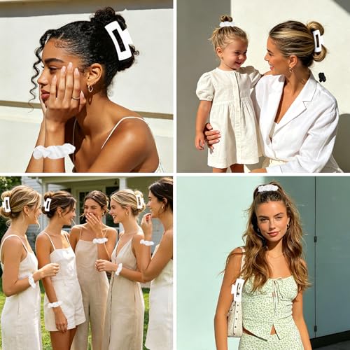 YISSION Claw Clip and Satin Scrunchie Set, 2 Pack White Hair Accessories, No Damage Hair Ties Non Slip Large Hair Clips for Women Girls Thick Thin Hair Daily Wear Party Wedding - color: White